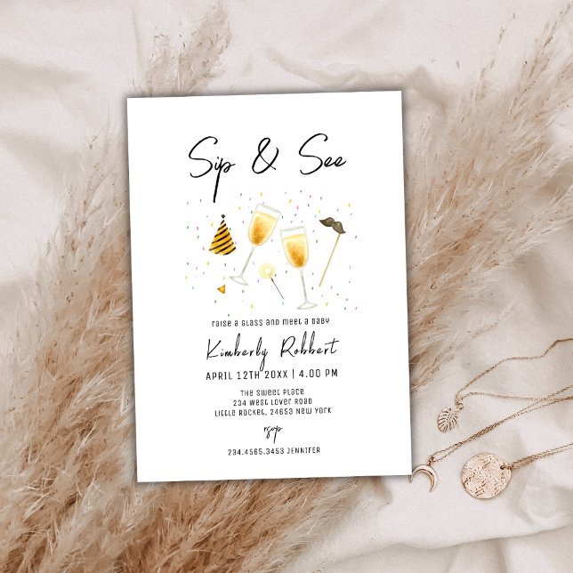Invitación Espolvorear Sip y ver Baby Shower de vidrio de cha (Sprinkle Sip and See Champagne Glass Baby Shower Invitation)