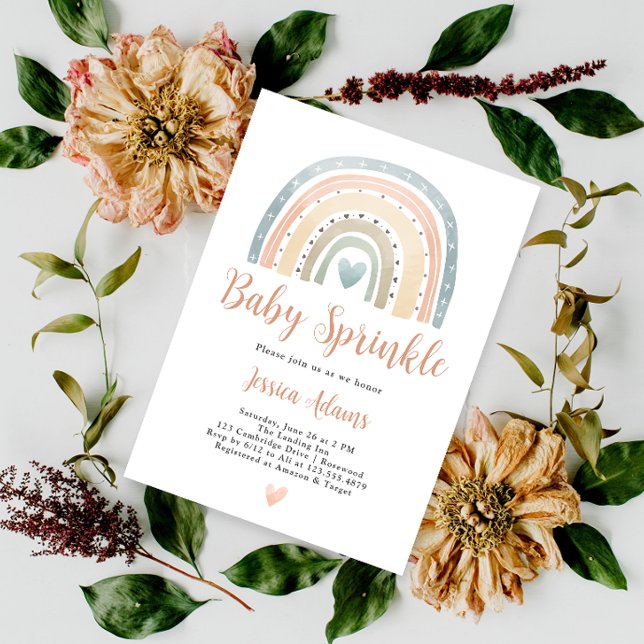 Invitación Espolvorín de bebé arcoiris de Boho moderno (Subido por el creador)
