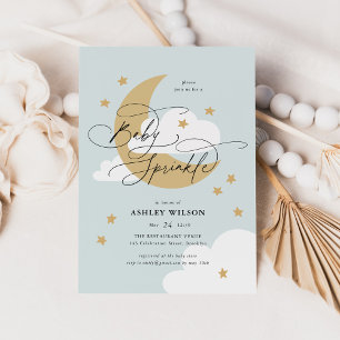 Invitación Espolvorín de bebé elegante azul de la luna y las
