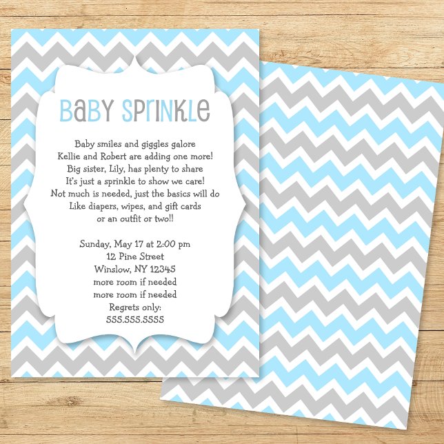 Invitación Espolvorín de niño de Chevron gris azul (Subido por el creador)