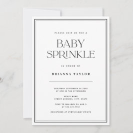 Invitación Espolvorín elegante moderno de bebé blanco y negro