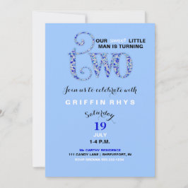 Invitación Espolvorines azules y blancos para el segundo cump