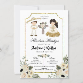 Invitación Esposa floral dorada y blanca Chica Bautizo