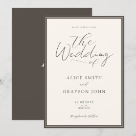 Invitación Espresso Beige Script Classic Minimalist Wedding 