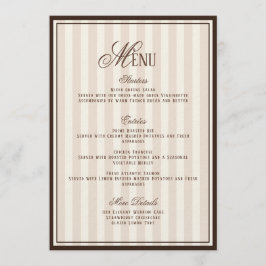 Invitación Espresso Cappuccino Striped Wedding Menu  Card