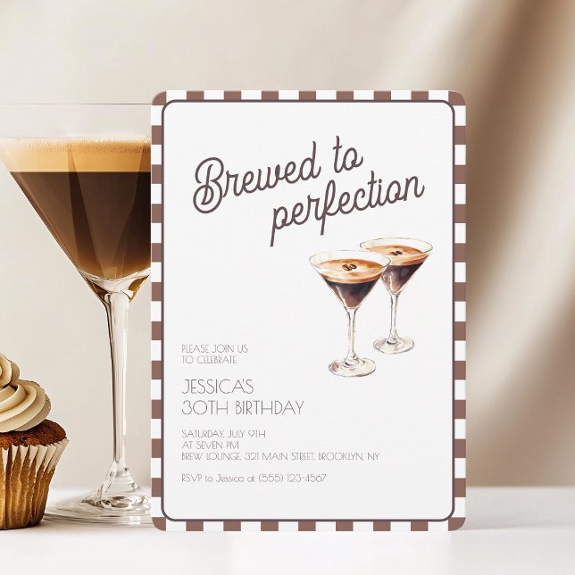 Invitación Espresso Martini 30 años Fiesta (Brown Brewed Espresso Martini 30th Birthday Party Invitation)