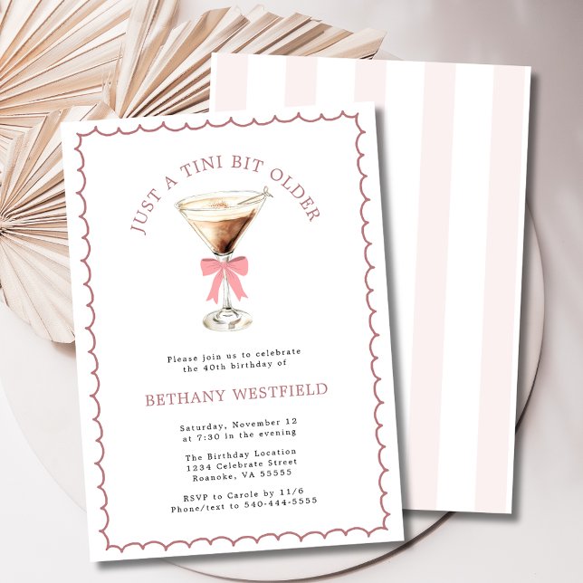 Invitación Espresso Martini 40 cumpleaños un poco más viejo d (A Tini Bit Older Espresso Martini 40th Birthday Party Invitation (Stripes))