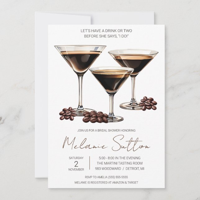 Invitación Espresso Martini, Bebida Cóctel, Ducha Bridal (Anverso)