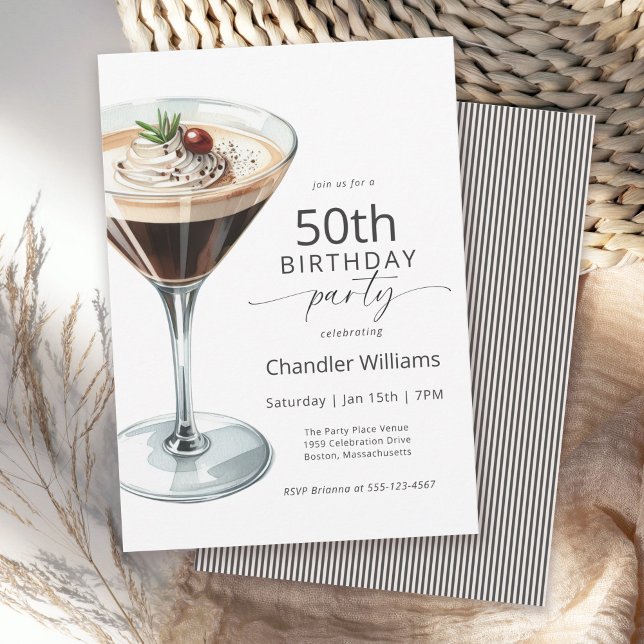 Invitación Espresso Martini Cocktail 50th Birthday Party (Available in both printed and paperless digital download formats.)