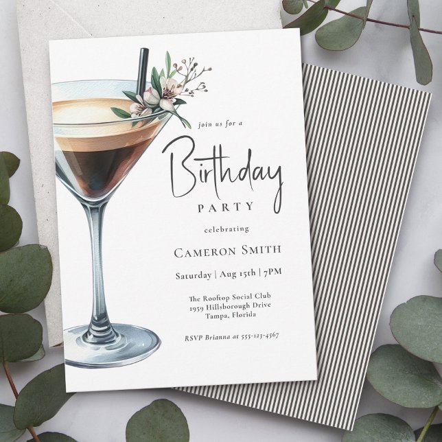 Invitación Espresso Martini Cocktail Tema fiesta de cumpleaño (Available in both printed and instant download digital formats.)