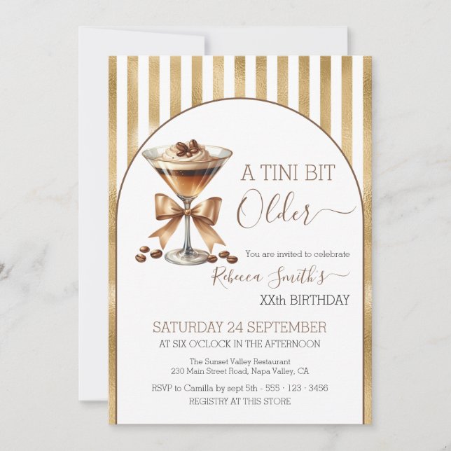 Invitación Espresso martini, cumpleaños de oro de un poquito  (Anverso)