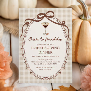 Invitación Espresso Martini Fall Gingham Friendding Dinner