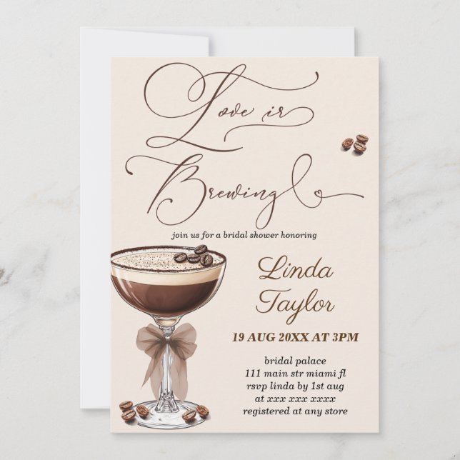 Invitación Espresso Martini Love Is Brewing Despedida de Solt (Anverso)