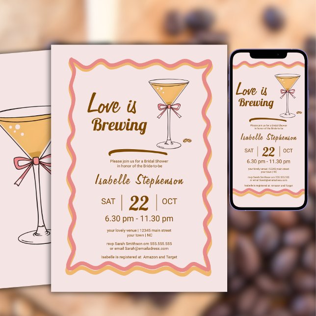 Invitación Espresso Martini Modern Wavy Coffee Bridal Shower (Subido por el creador)
