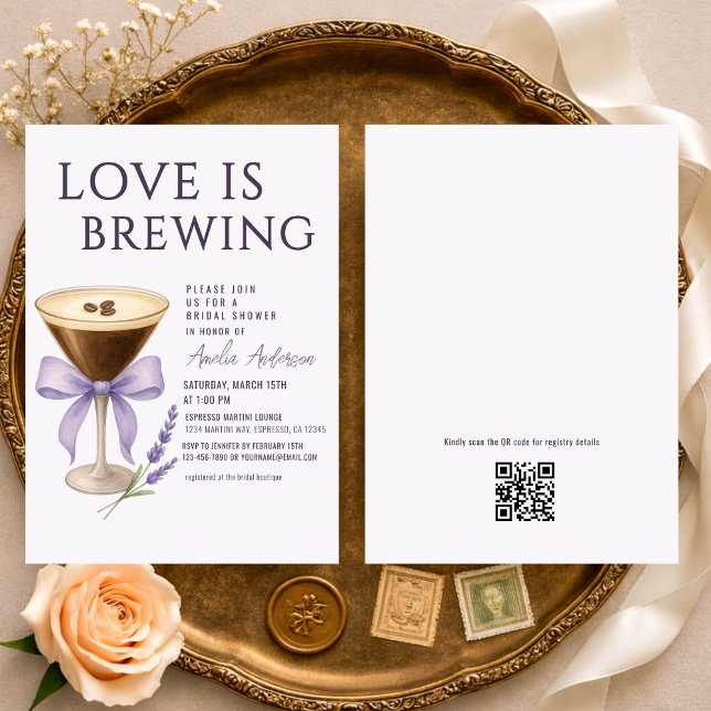 Invitación Espresso Martini QR Code Registry Bridal Shower (Subido por el creador)