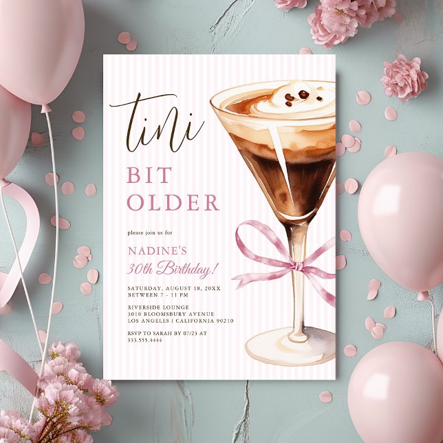 Invitación Espresso Martini “Tini Bit Older” Adult Birthday (Subido por el creador)
