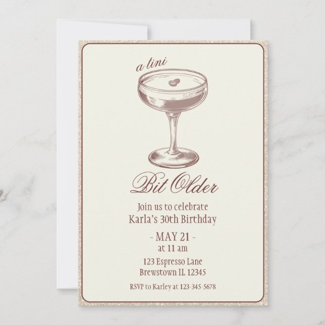 Invitación Espresso Martini un poco más viejo Elegante cumple (Anverso)