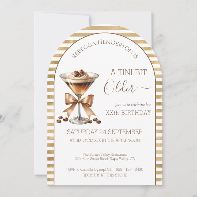 Invitación Espresso martini 'Un poquito mayor' cumpleaños dor (Anverso)