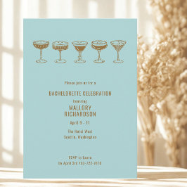Invitación Espresso verde azulado Martini Bachelorette con có