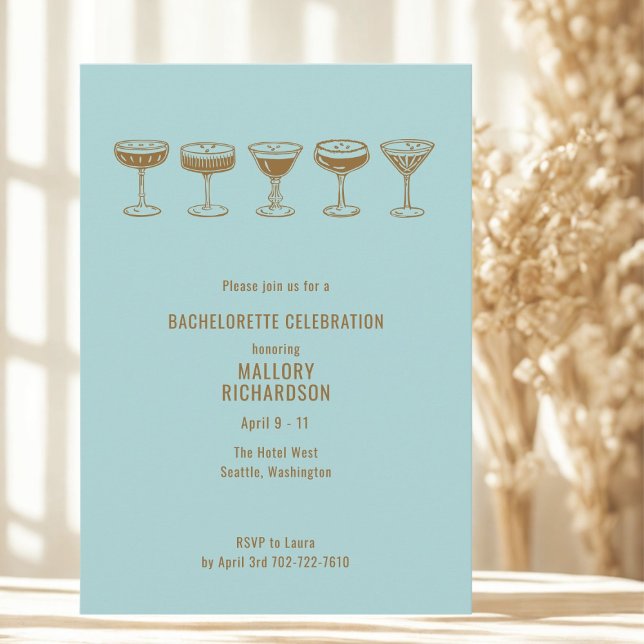 Invitación Espresso verde azulado Martini Bachelorette con có (Subido por el creador)