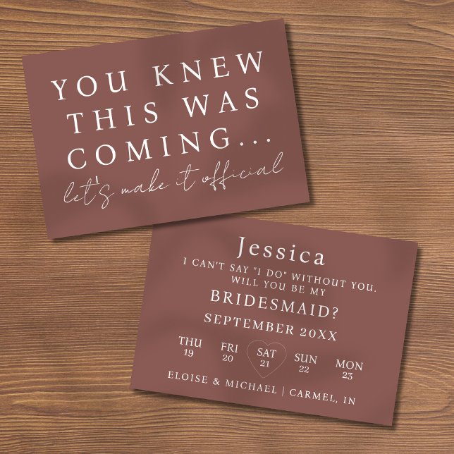 Invitación Espresso Will You Be My Bridesmaid Proposal Card (Pop the question to your bridal party with this Will You Be My Bridesmaid Proposal Card! )
