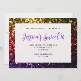 Invitación Espuelas de color arcoiris Sweet 16 guión elegante