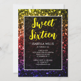 Invitación Espuelas de color arcoiris Sweet 16 guión elegante