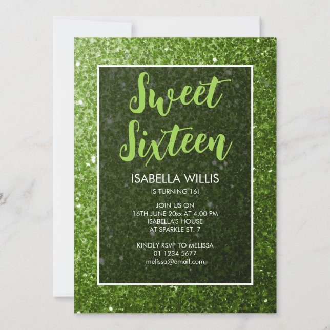 Invitación Espuelas verdes claras Sweet 16 guión elegante (Anverso)