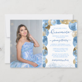 Invitación Espuma azul de oro en globo Quinceañera Foto Invit
