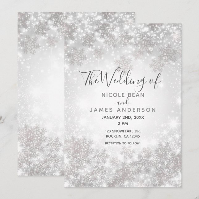 Invitación Espuma blanca copos de nieve Boda de invierno Wond (Anverso / Reverso)
