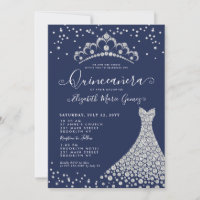 Espuma de diamante azul de la marina Tiara Gown Qu