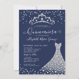 Invitación Espuma de diamante azul de la marina Tiara Gown Qu
