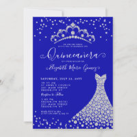 Espuma de diamante azul real Tiara Gown Quinceaner