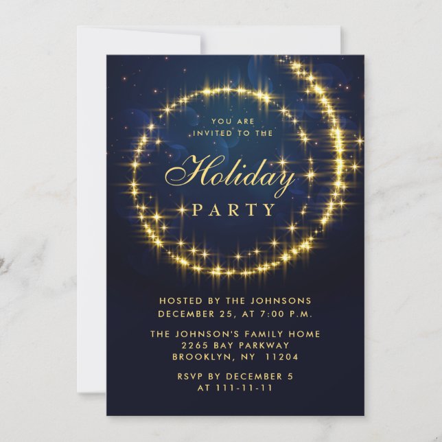 Invitación Espuma de la marina de oro ilumina fiesta navideña (Anverso)