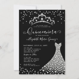 Invitación Espuma de plata de diamante negro Tiara Quinceaner