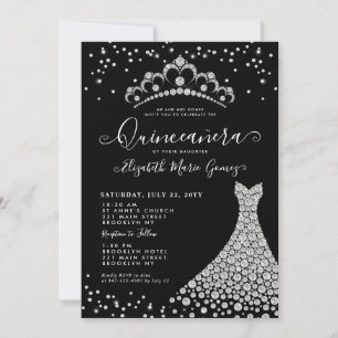 Invitación Espuma de plata de diamante negro Tiara Quinceaner