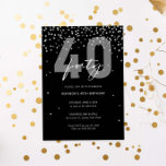 Invitación Espuma de plata y purpurina negro para 40 años<br><div class="desc">Esta magnífica 40ª invitación incluye discos de destello plateado sobre fondo negro. Para una personalización más avanzada de este diseño,  por ejemplo,  cambiar el diseño,  el tamaño de letra o el tamaño del texto,  haga clic en el botón "PERSONALIZAR" de arriba. Por favor,  contáctame para cualquier pregunta.</div>