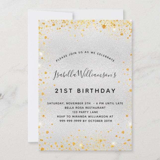 Invitación Espuma de polvo de purpurina de oro plateado de cu (Anverso)