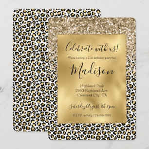 Invitación Espuma de Purpurina de impresión de Leopardo de or