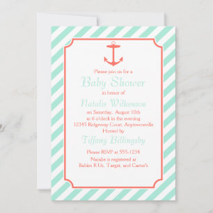 Invitación Espuma marina y silueta de ancla de coral