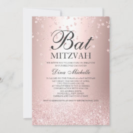 Invitación Espuma metálica rosa purpurina de oro Bat Mitzvah
