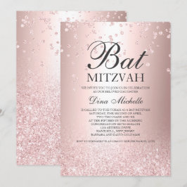 Invitación Espuma metálica rosa purpurina de oro Bat Mitzvah