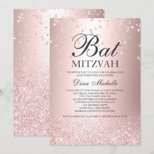 Invitación Espuma metálica rosa purpurina de oro Bat Mitzvah