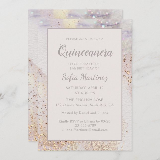 Invitación Espuma moderna de mármol | Quinceañera (Anverso / Reverso)