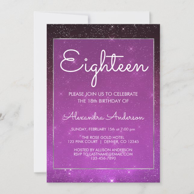 Invitación Espuma morada bajo las estrellas cumpleaños 18 (Anverso)
