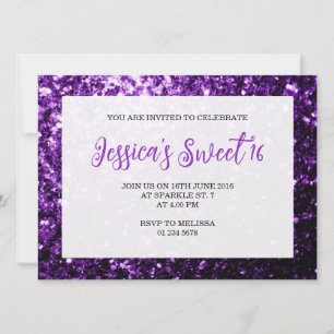 Invitación Espuma morada oscura Sweet 16 guión elegante