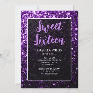 Invitación Espuma morada oscura Sweet 16 guión elegante