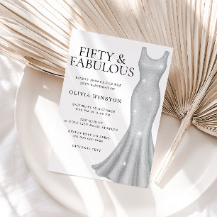 Invitación Espuma plateada Vestido 50 cumpleaños fiesta
