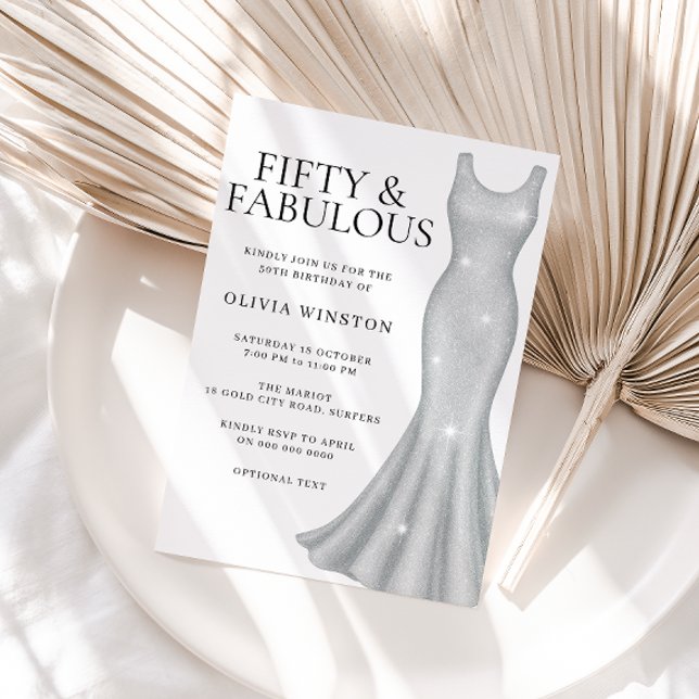 Invitación Espuma plateada Vestido 50 cumpleaños fiesta (Subido por el creador)