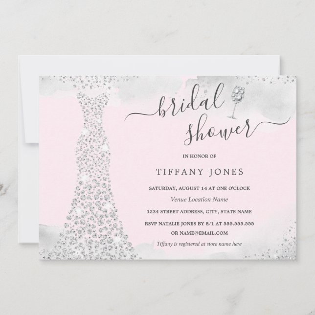 Invitación Espuma rosa plateada Diamante Vestido de novia Duc (Anverso)